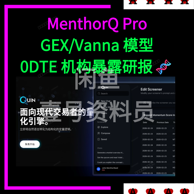 MenthorQ Premium 丨基于量化驱动的交易平台 配备先进模型 Gex等级和交易者教育